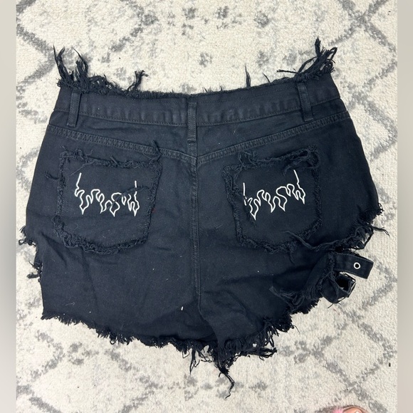 Women’s black denim buckle flame shorts size xl like new alternative festival - Picture 2 of 3